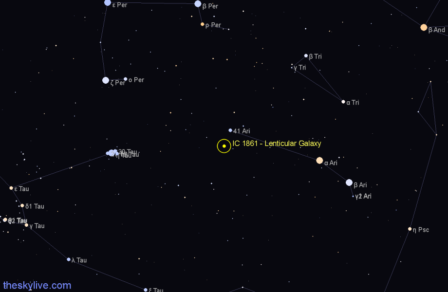 Finder chart IC 1861 - Lenticular Galaxy in Aries star