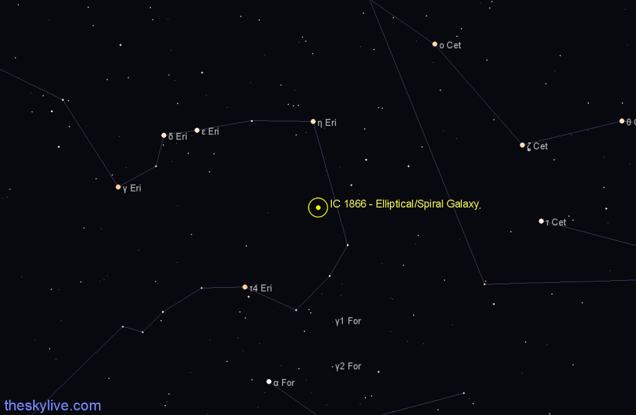 Finder chart IC 1866 - Elliptical/Spiral Galaxy in Eridanus star