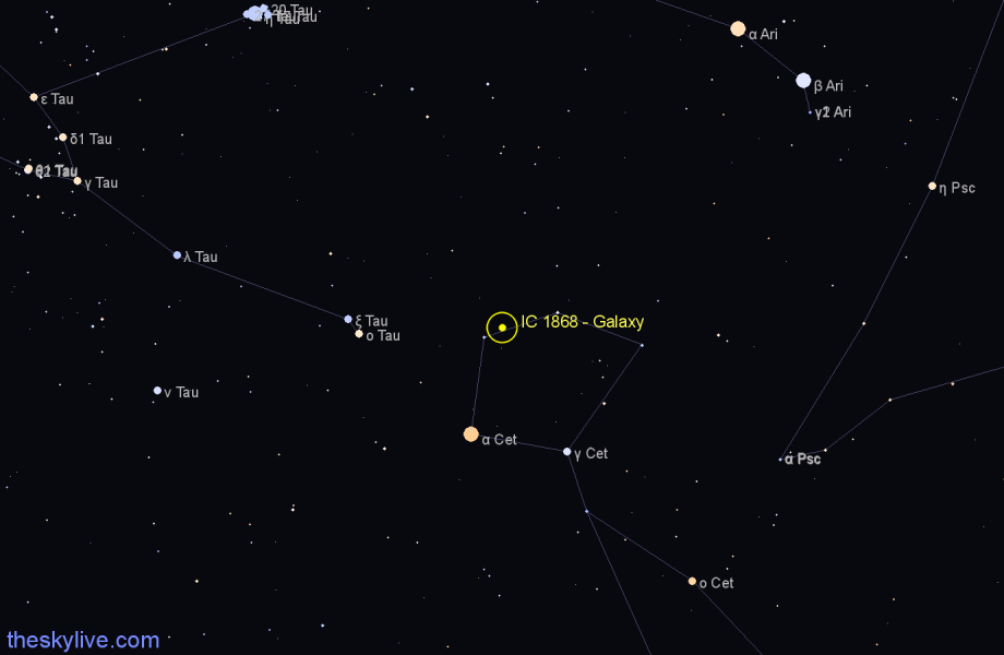 Finder chart IC 1868 - Galaxy in Cetus star