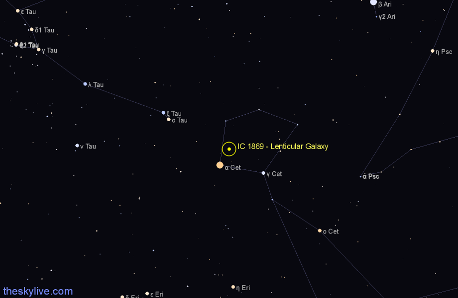 Finder chart IC 1869 - Lenticular Galaxy in Cetus star