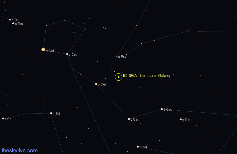Finder chart IC 186A - Lenticular Galaxy in Cetus star