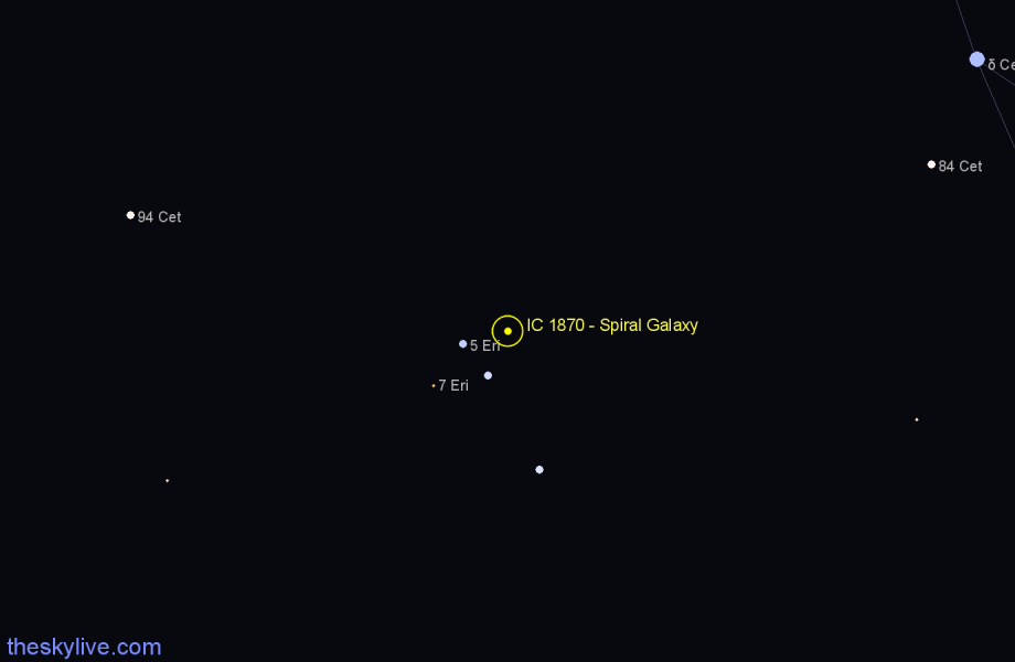 Finder chart IC 1870 - Spiral Galaxy in Eridanus star