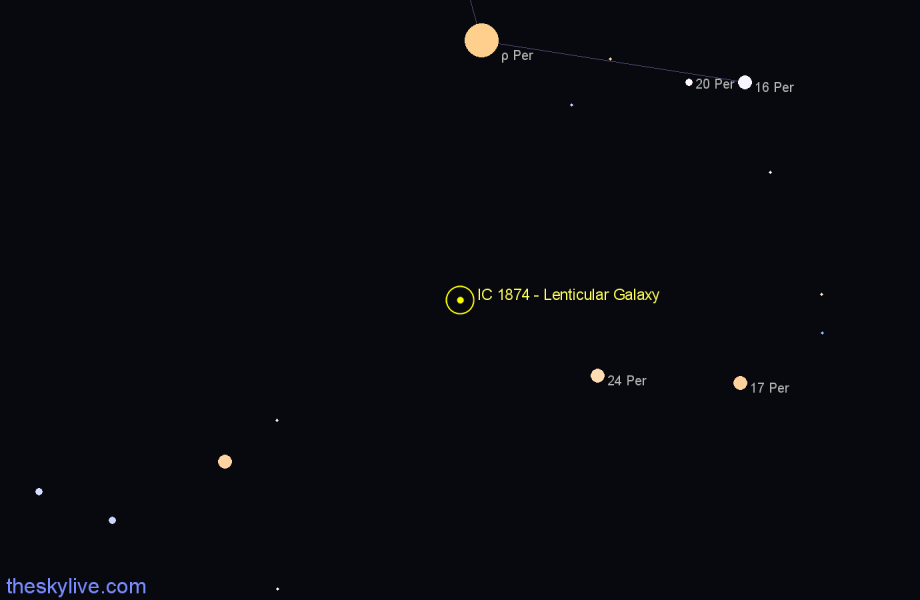 Finder chart IC 1874 - Lenticular Galaxy in Perseus star