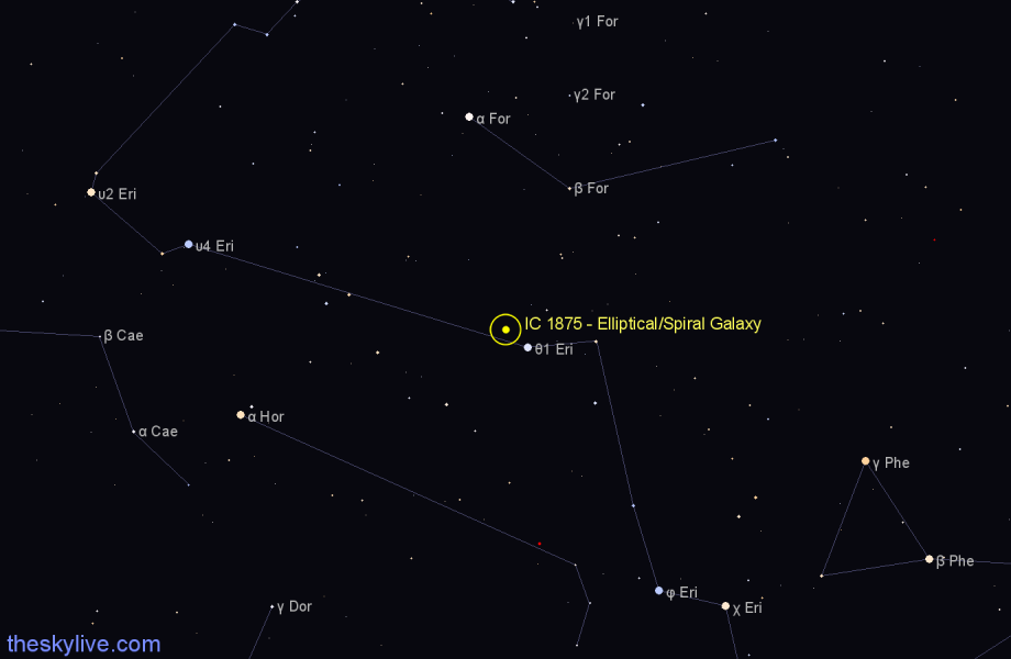 Finder chart IC 1875 - Elliptical/Spiral Galaxy in Fornax star