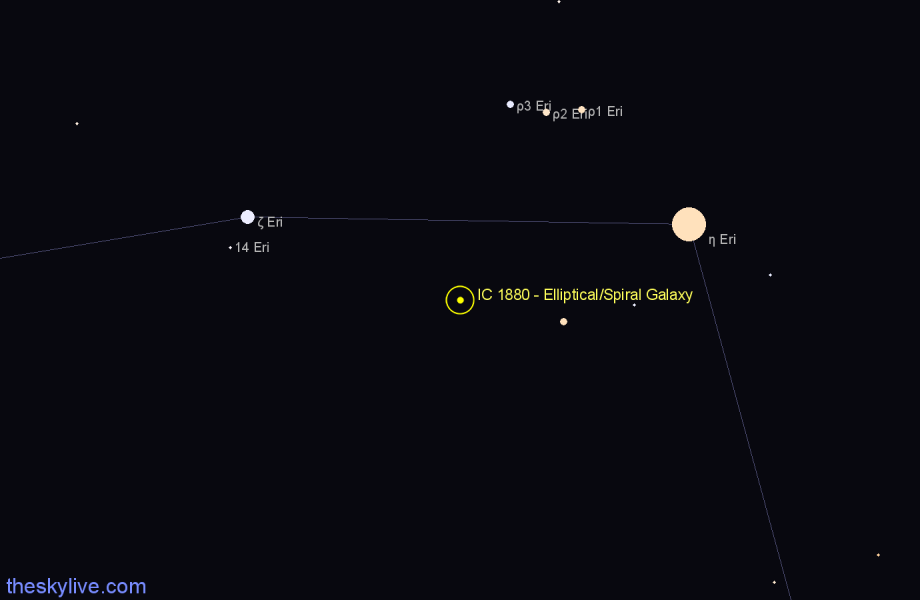 Finder chart IC 1880 - Elliptical/Spiral Galaxy in Eridanus star