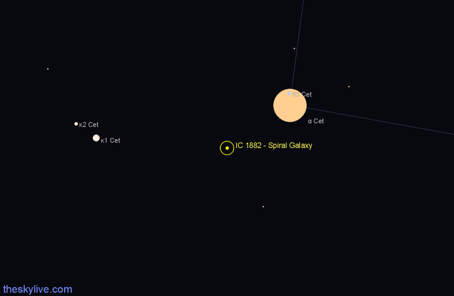 Finder chart IC 1882 - Spiral Galaxy in Cetus star