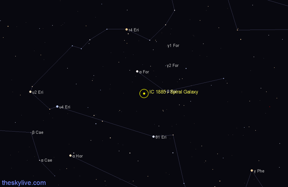 Finder chart IC 1885 - Spiral Galaxy in Fornax star