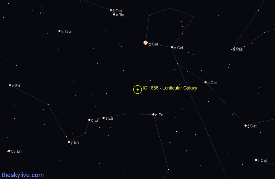 Finder chart IC 1886 - Lenticular Galaxy in Eridanus star