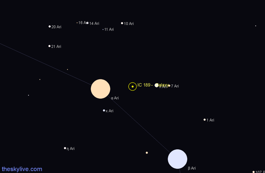 Finder chart IC 189 - Galaxy in Aries star