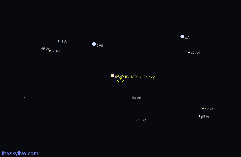 Finder chart IC 1891 - Galaxy in Aries star