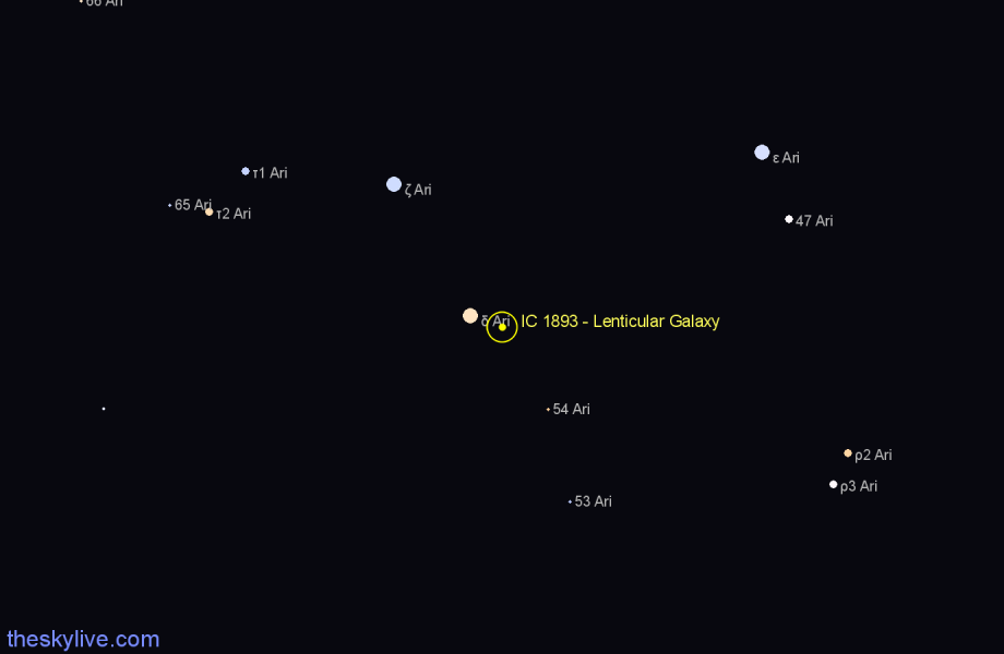 Finder chart IC 1893 - Lenticular Galaxy in Aries star