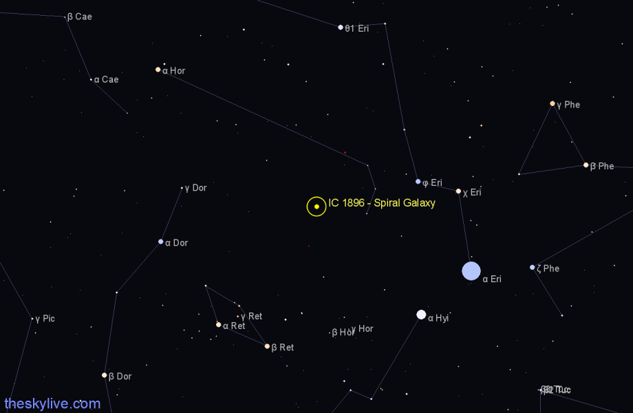 Finder chart IC 1896 - Spiral Galaxy in Horologium star