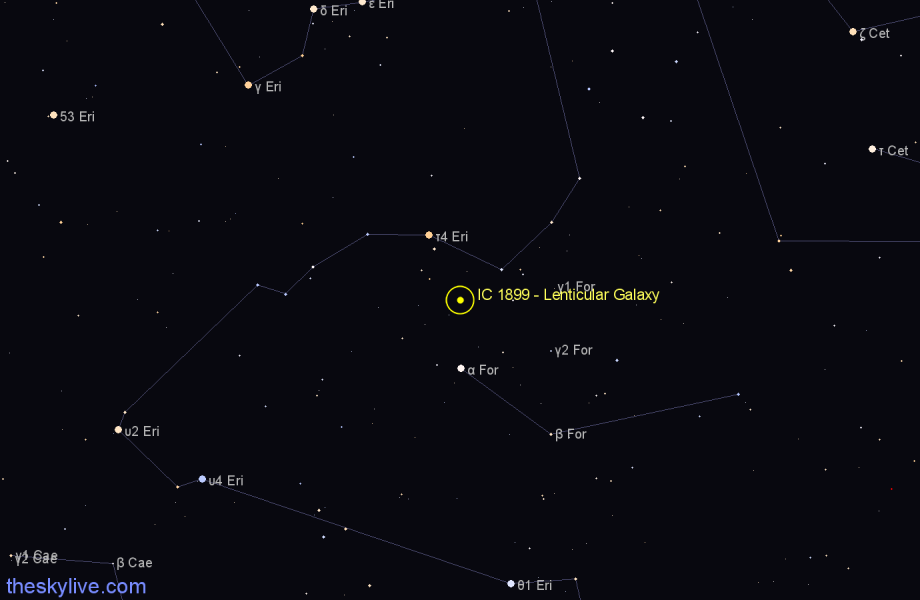 Finder chart IC 1899 - Lenticular Galaxy in Fornax star