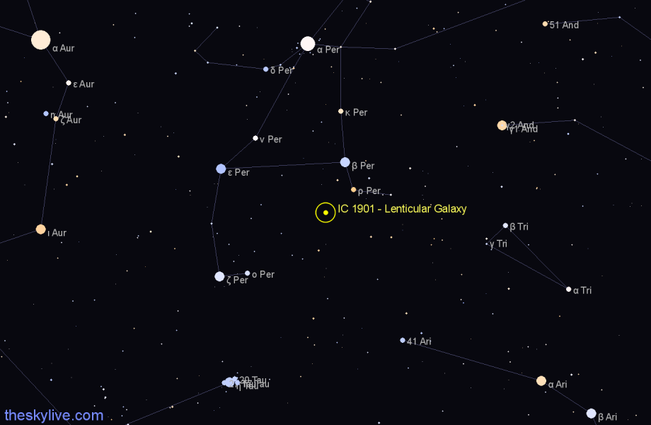 Finder chart IC 1901 - Lenticular Galaxy in Perseus star