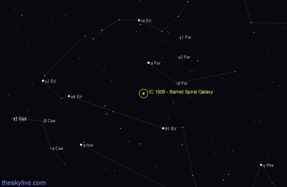 Finder chart IC 1906 - Barred Spiral Galaxy in Fornax star