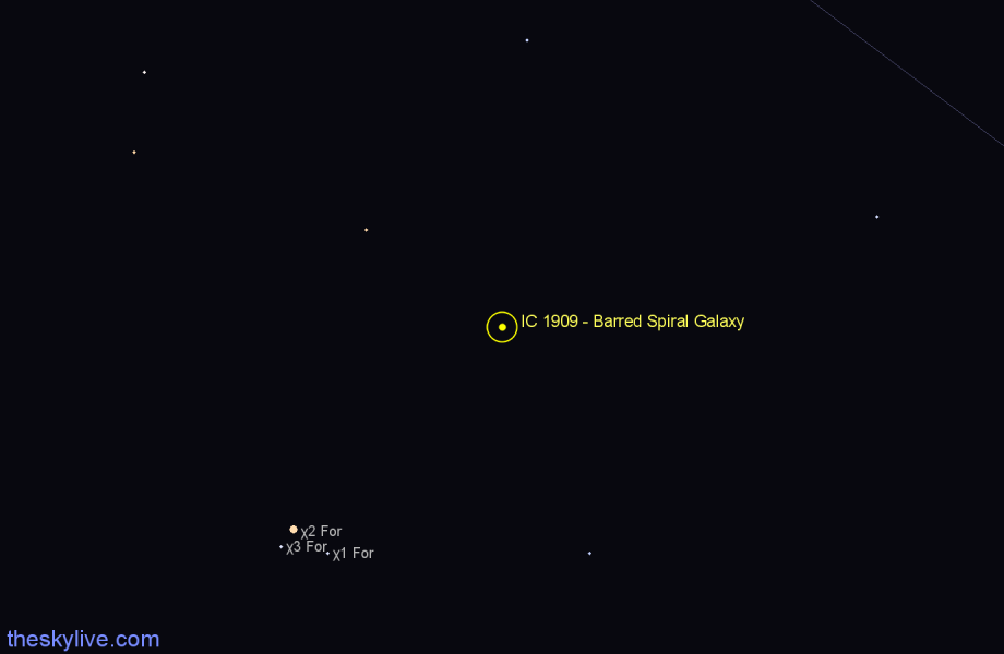 Finder chart IC 1909 - Barred Spiral Galaxy in Fornax star