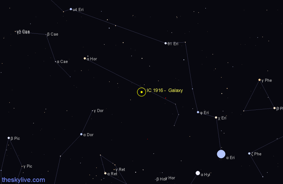 Finder chart IC 1916 -  Galaxy in Horologium star