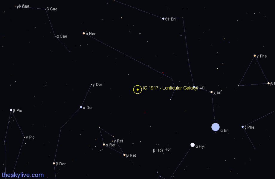 Finder chart IC 1917 - Lenticular Galaxy in Horologium star