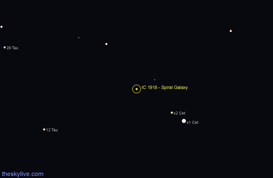 Finder chart IC 1918 - Spiral Galaxy in Taurus star