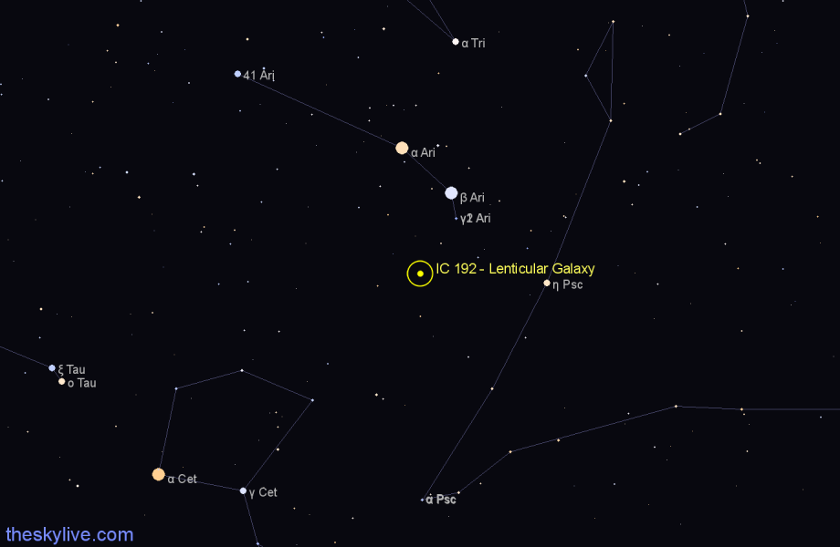 Finder chart IC 192 - Lenticular Galaxy in Aries star