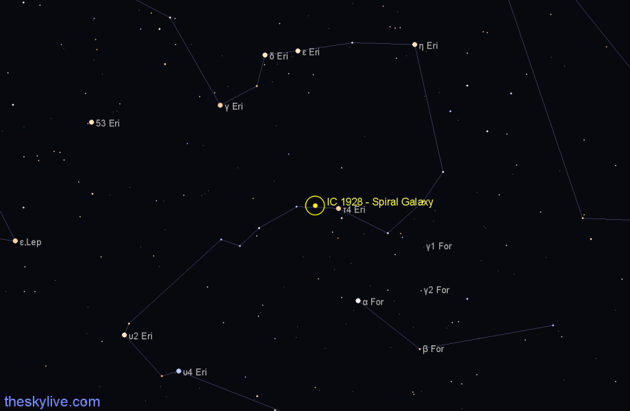 Finder chart IC 1928 - Spiral Galaxy in Eridanus star