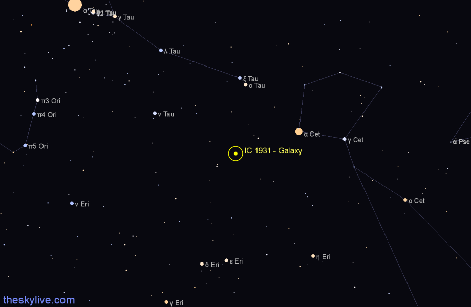 Finder chart IC 1931 - Galaxy in Taurus star