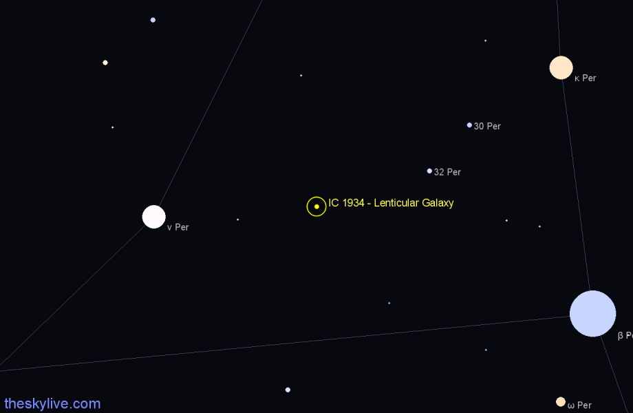 Finder chart IC 1934 - Lenticular Galaxy in Perseus star