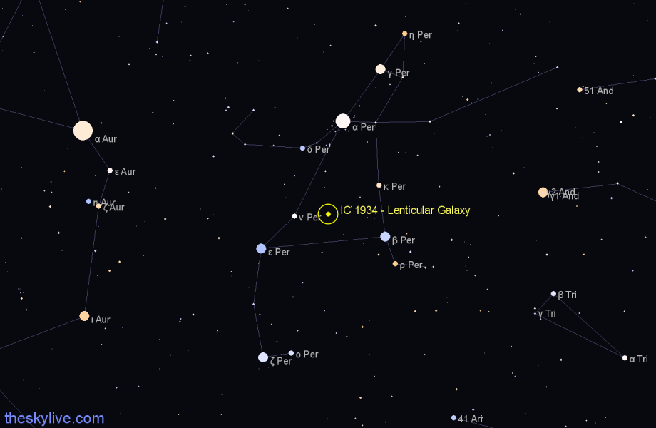 Finder chart IC 1934 - Lenticular Galaxy in Perseus star