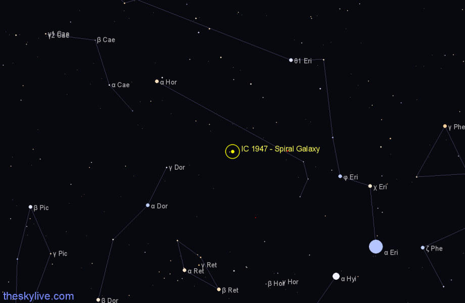 Finder chart IC 1947 - Spiral Galaxy in Horologium star