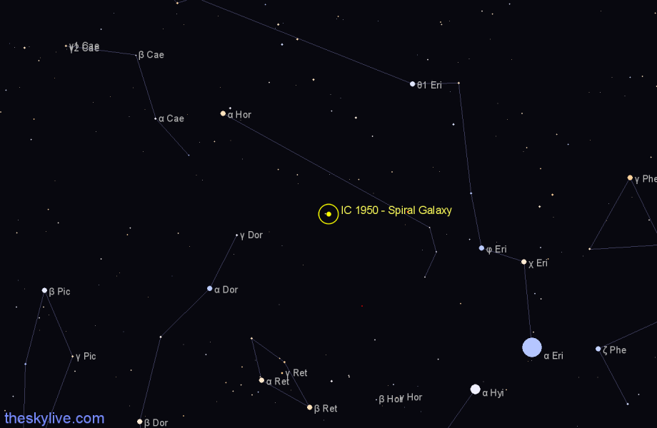 Finder chart IC 1950 - Spiral Galaxy in Horologium star