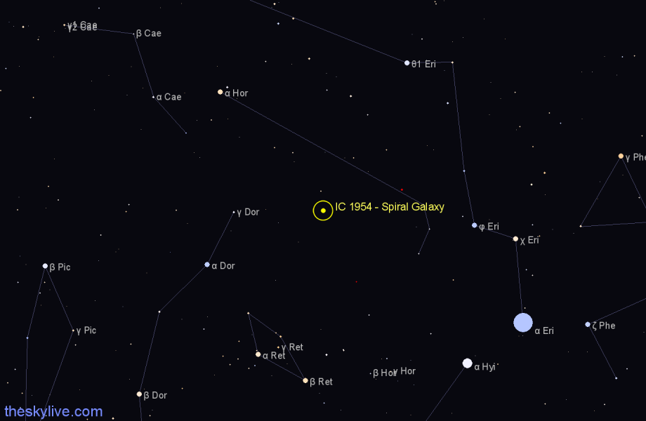 Finder chart IC 1954 - Spiral Galaxy in Horologium star