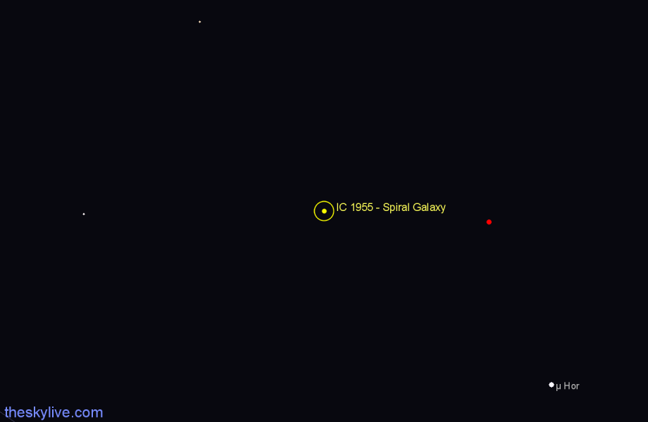 Finder chart IC 1955 - Spiral Galaxy in Reticulum star