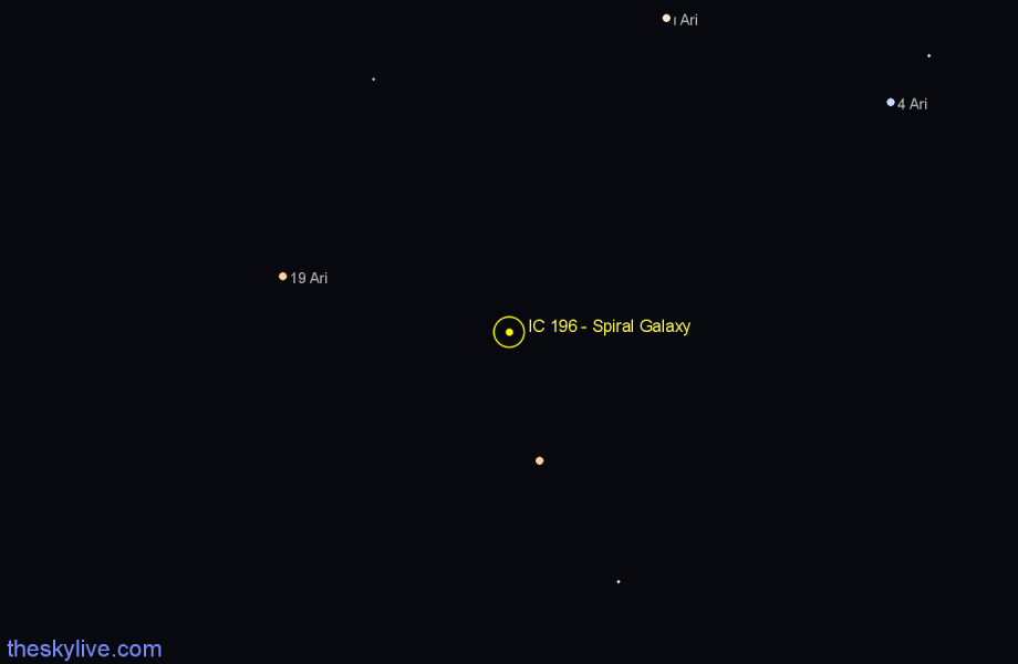 Finder chart IC 196 - Spiral Galaxy in Aries star