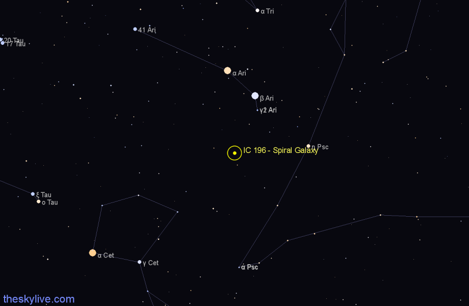 Finder chart IC 196 - Spiral Galaxy in Aries star