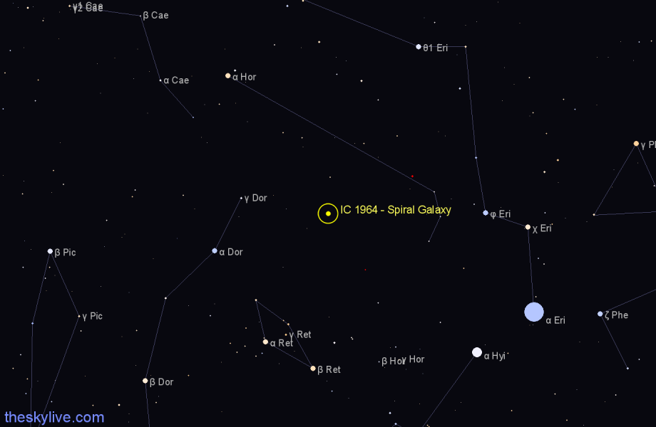 Finder chart IC 1964 - Spiral Galaxy in Reticulum star