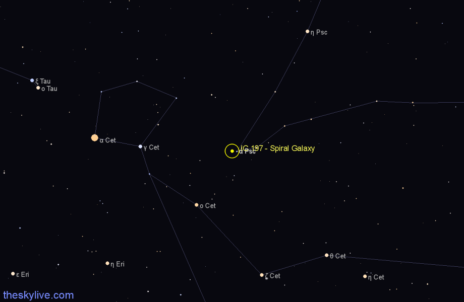 Finder chart IC 197 - Spiral Galaxy in Pisces star
