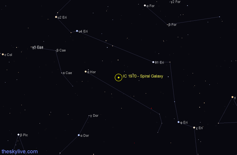 Finder chart IC 1970 - Spiral Galaxy in Horologium star