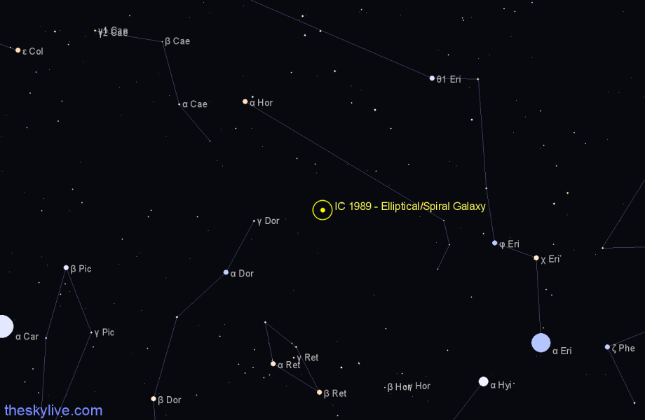 Finder chart IC 1989 - Elliptical/Spiral Galaxy in Horologium star