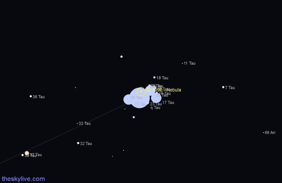Finder chart IC 1990 - Nebula in Taurus star