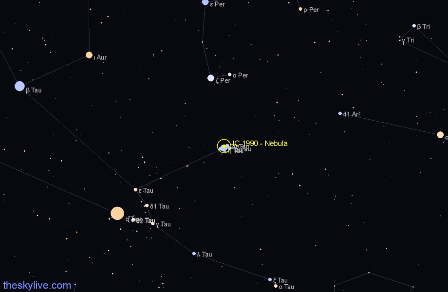 Finder chart IC 1990 - Nebula in Taurus star