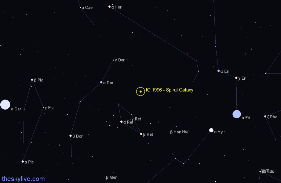 Finder chart IC 1996 - Spiral Galaxy in Reticulum star