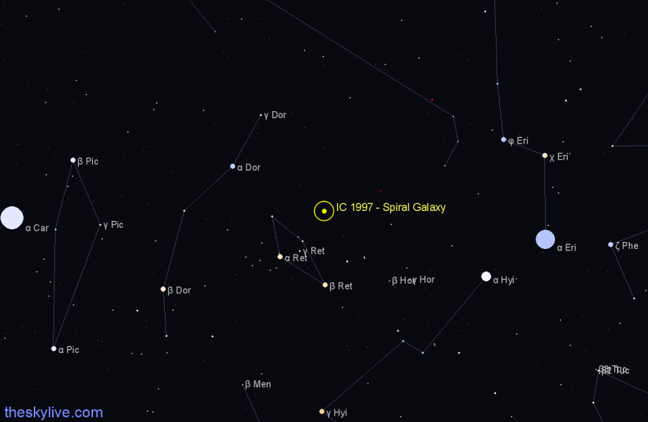 Finder chart IC 1997 - Spiral Galaxy in Reticulum star