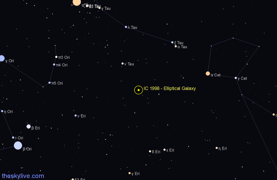 Finder chart IC 1998 - Elliptical Galaxy in Taurus star