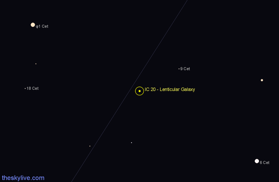 Finder chart IC 20 - Lenticular Galaxy in Cetus star