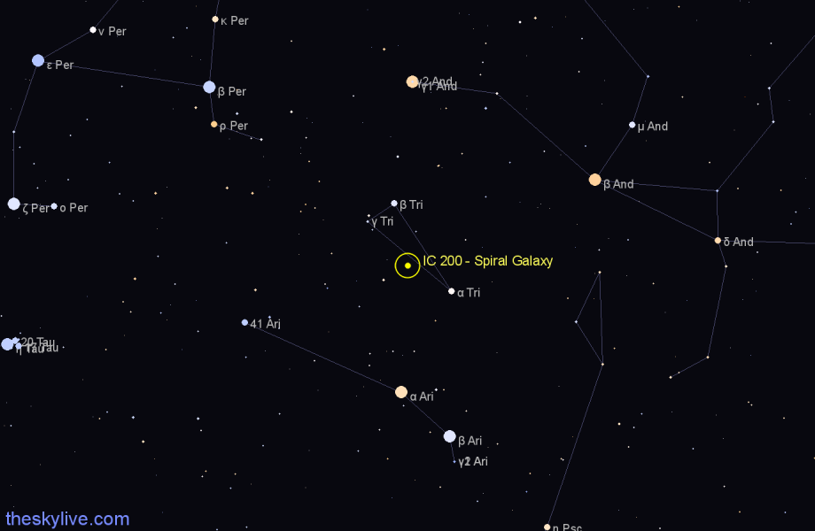 Finder chart IC 200 - Spiral Galaxy in Triangulum star