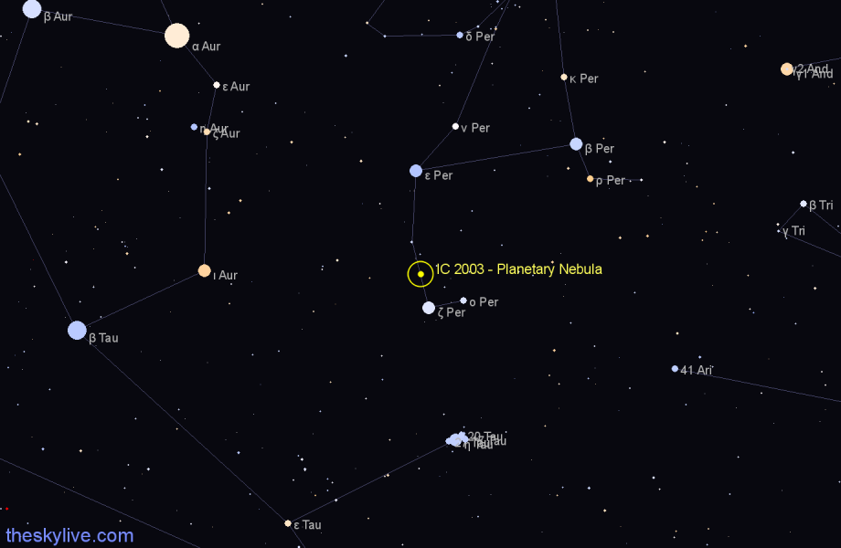 Finder chart IC 2003 - Planetary Nebula in Perseus star