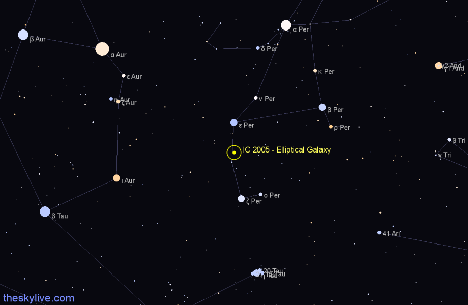 Finder chart IC 2005 - Elliptical Galaxy in Perseus star