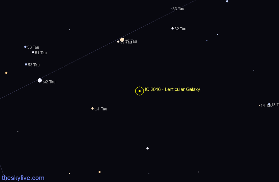 Finder chart IC 2016 - Lenticular Galaxy in Taurus star