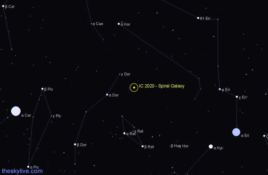 Finder chart IC 2020 - Spiral Galaxy in Reticulum star