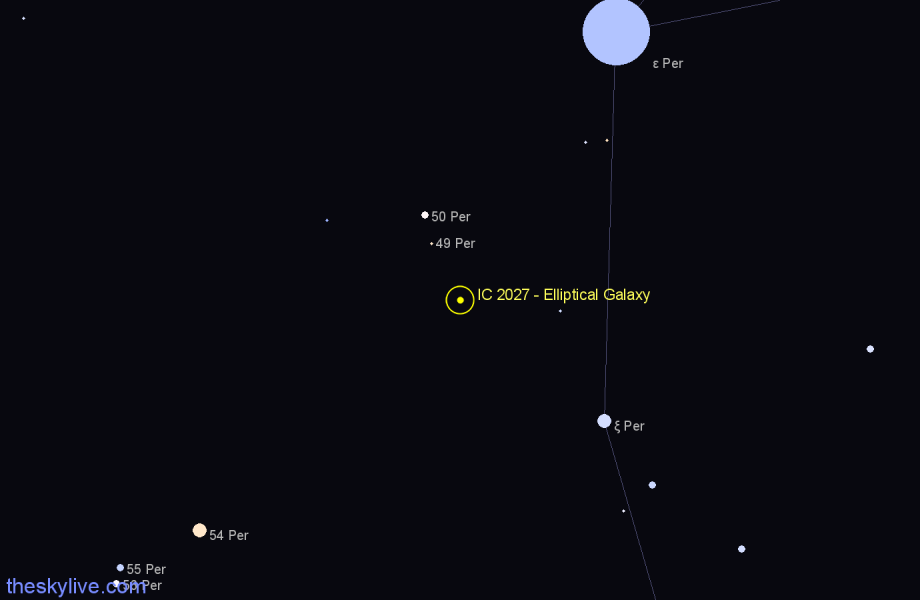 Finder chart IC 2027 - Elliptical Galaxy in Perseus star